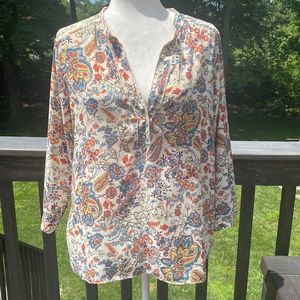 Zara Boho Floral Ruffle Hem Peasant Top